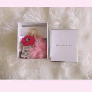 Michael Kors pink puffball flower keychain